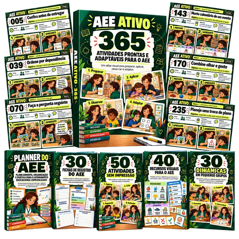 Mockup do e-book AEE Ativo com 365 atividades e os 5 bônus